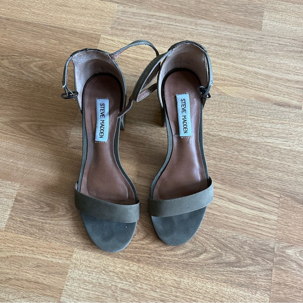 Steven Madden Irenee Olive Green Classic Suede Low Block Heel